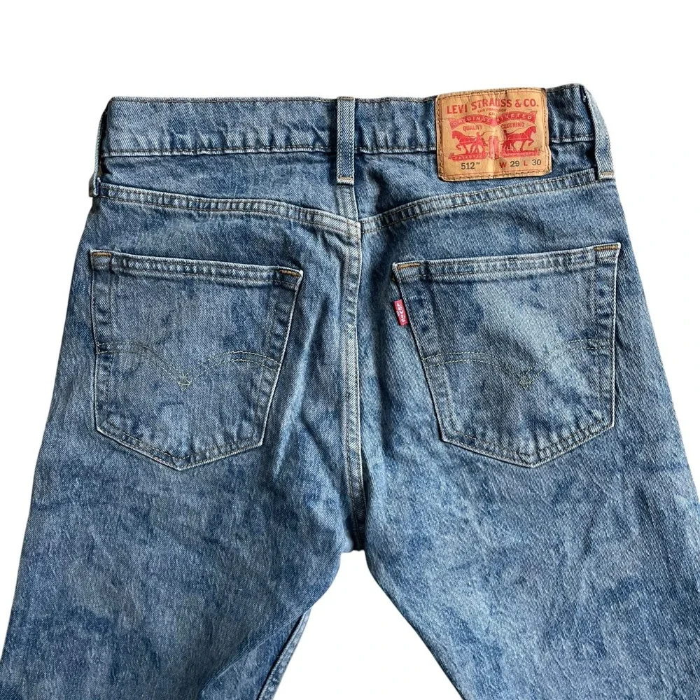 Levis 512 Jeans Mens 29 Blue Denim Slim Fit Leg Acid Wash Measured 29x30